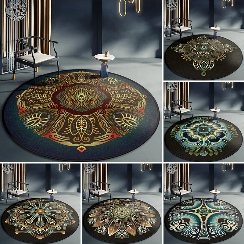 Ethnic Round Carpet for Living Room Luxury Mandala Bedroom Area Rugs Anti Slip Floor Mat Bohemian Style Pray Mats 100cm/120cm