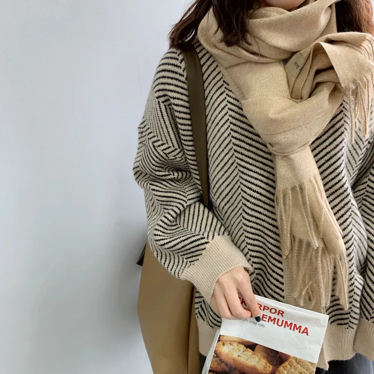 2024 High Quality Women Autumn V-Neck Knitted Striped Women Sweater Coat Cardigans Long Sleeve Women Poncho Sweaters Pull Femme