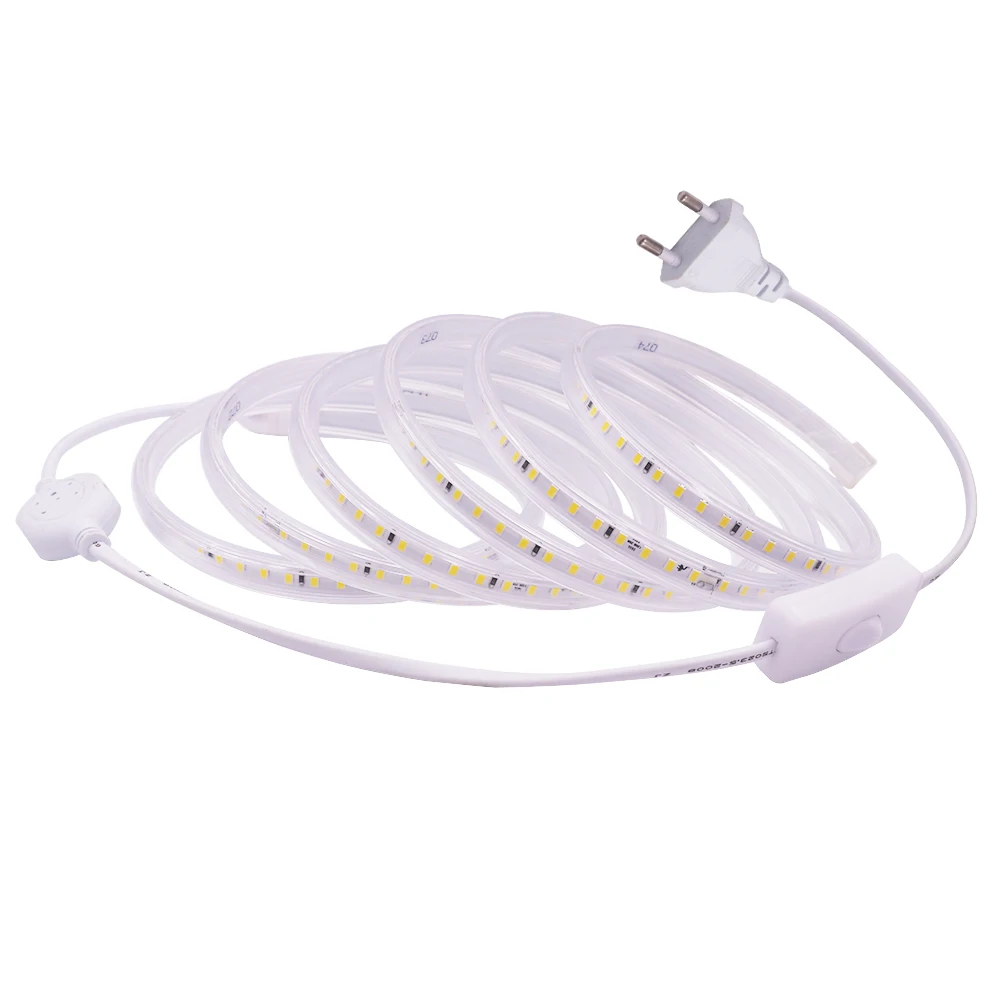 Imagem -02 - Conduziu a Iluminação da Luz de Tira 20cm Cortou 2835 220v 230v Flexível Led Fita de Ligar Desligar Interruptor ue uk Power Plug 1m 10m 20m 50m 100m 120led m