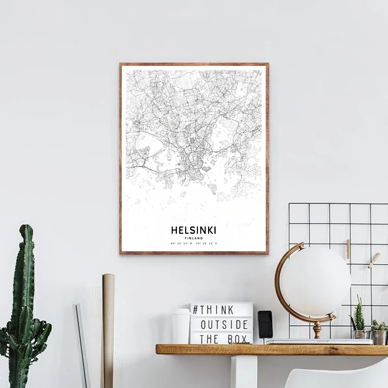فنلندا خريطة المدينة المشارك هلسنكي الفن يطبع أسود أبيض صورة سيسو تعريف قماش اللوحة فنلندا غرفة المعيشة جدار ديكور #5