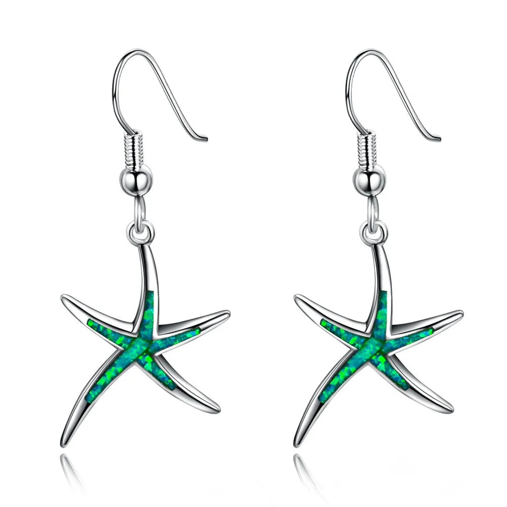 

2024 Cute Sea Star Pendant Earrings for Women Jewelry Accessories Girl Gift Fashion Imitation Fire Opal Long Dangle Earrings