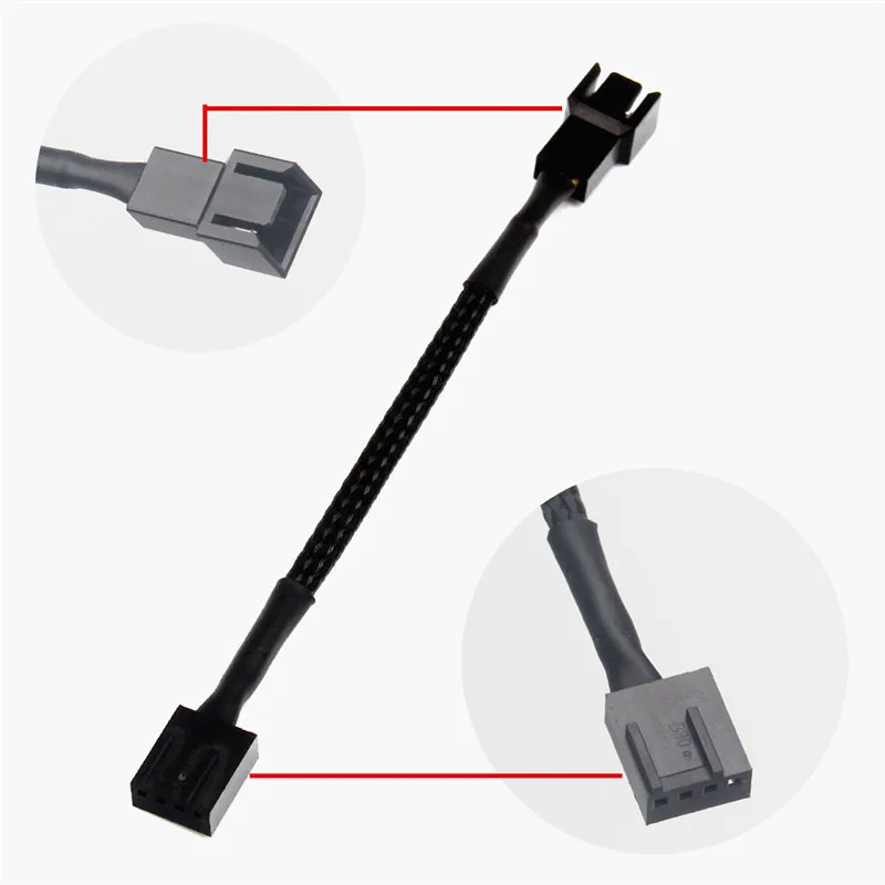 Angitu 5 قطعة/الوحدة 10 سنتيمتر اللوحة 4Pin إلى 3Pin مروحة التبريد كابل 3Pin إلى 4Pin CPU مروحة محول كابل أسود الأكمام
