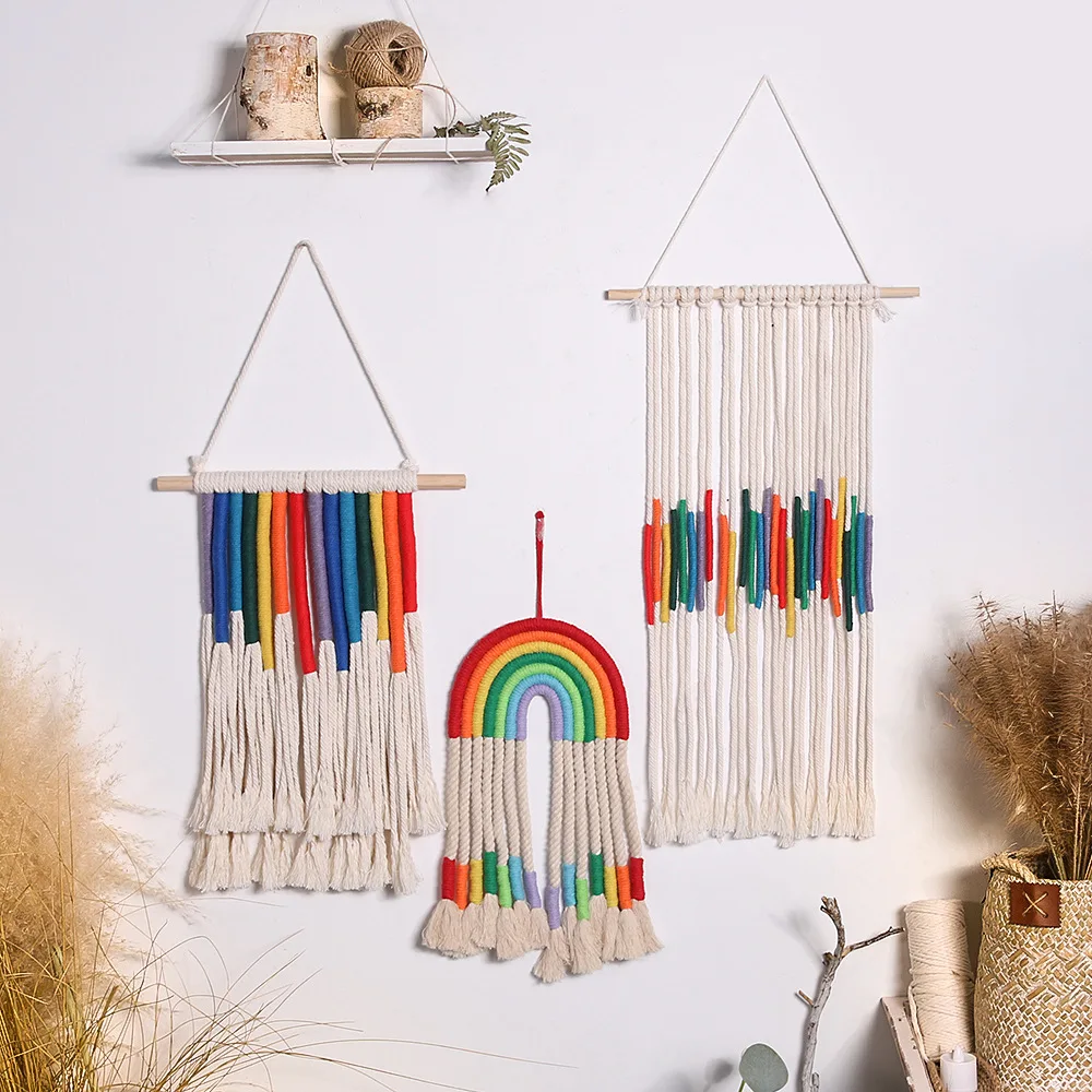 

Rainbow Macrame Wall Hanging Boho Tassel Christma Room Decor Kawaii Baby Kids Nursery Bedroom Home Decoration Gift