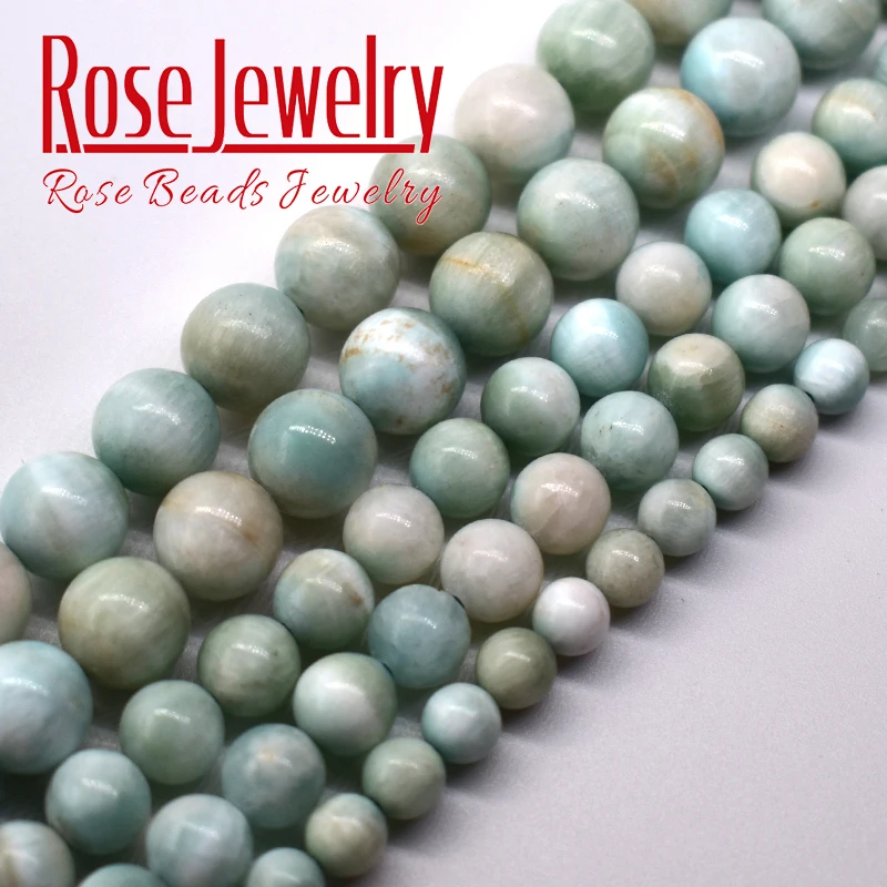 A+ Natural Green Larimar Stone Beads Rare Semi-precious Round Loose Beads For Jewelry Making Diy Charms Bracelets 6 8 10mm 15\