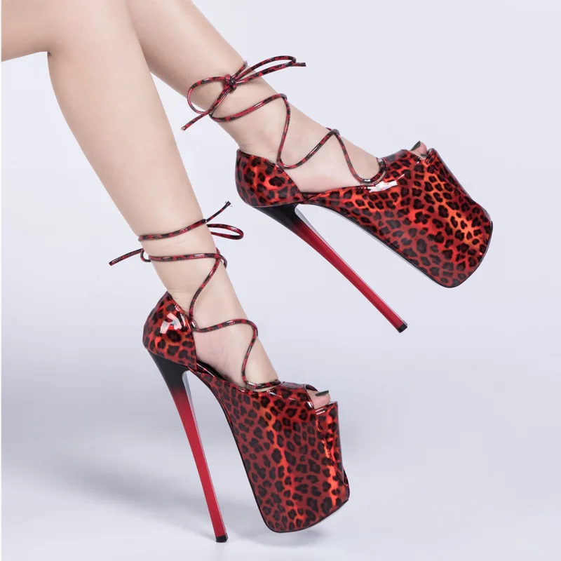 22cm Ultra High Heels Gladiator Sandals Women Peep Toe Platform Pumps Sexy Leopard Summer Shoes Woman sandalia feminina  WSH3517