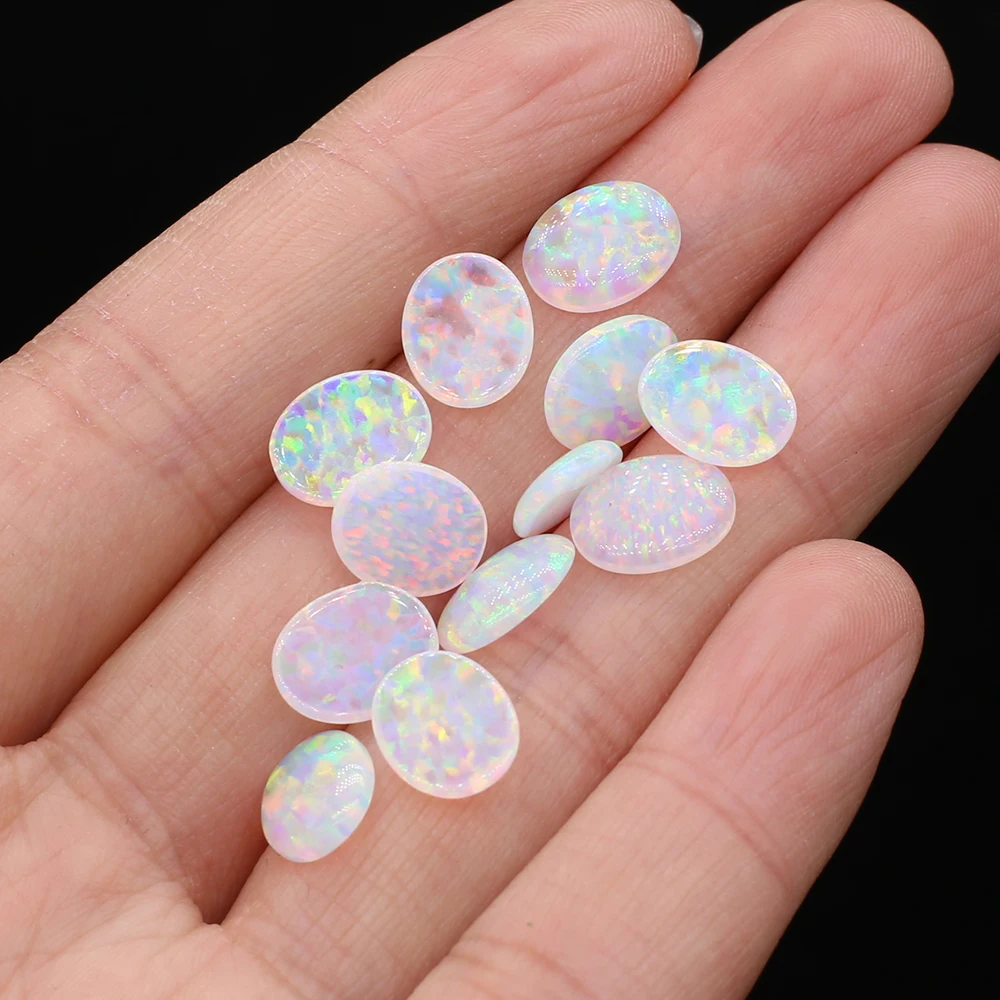 1pcs White Fire Opal Loose Stones Oval Shape Base Cabochon Created Opal Loose Beads For Jewelry Making DIY Pendant Accessories