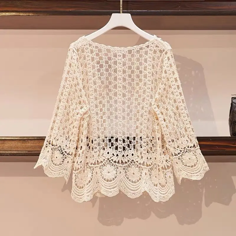 Spring and Autumn Women\'s Net Yarn Korean Temperament Casual New Cardigan Long Sleeve Lace Short Western Style All-match Top