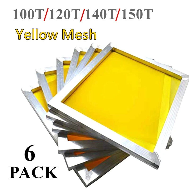 6pcs Aluminium Screen Printing Frame Stretched With 120T/140T/150T Silk Print Polyester Yellow Mesh for Printed Circuit Board