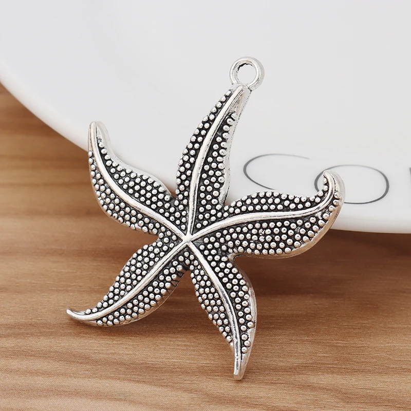 6 Pieces Large Sea Star Starfish Charms Pendants for Necklace Jewellery Making Findings 48x43mm