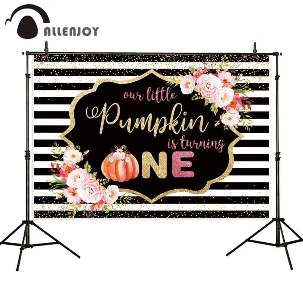 

Allenjoy little pumpkin 1st birthday party backdrop photocall baby shower stripe customize background photobooth photography