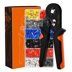 HSC8 6-4A ferrule Crimping Pliers 0.25-10MM² wire crimper tool Wire Stripper Hand Ferrule Crimp set Plier KIT With1200 Terminals