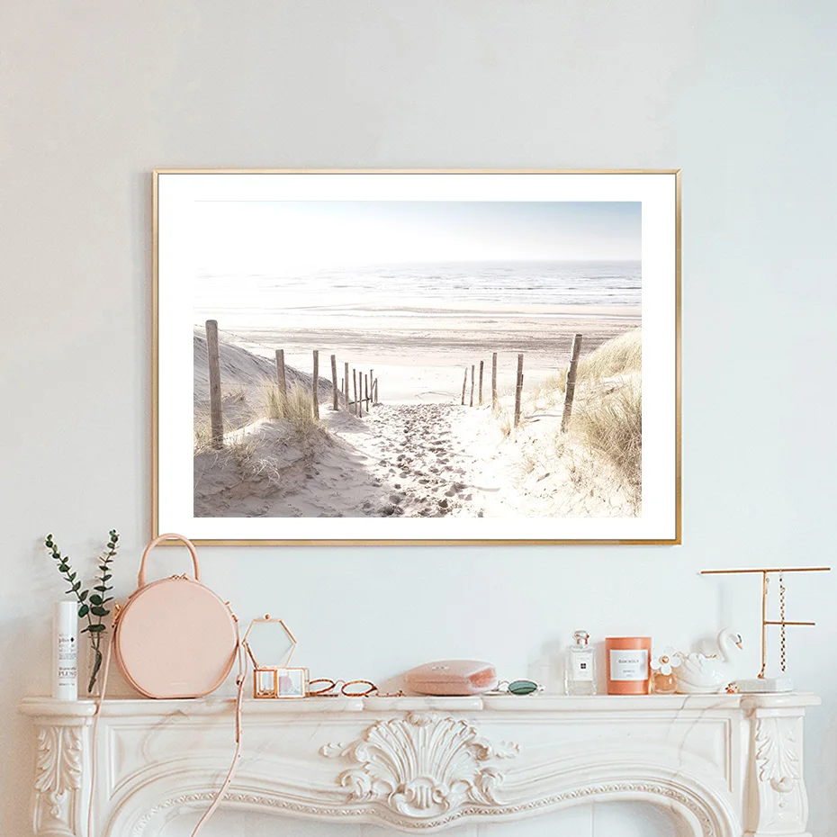 Sea Dunes Sea Landscape Path Wall Art Canvas Painting Poster and Print Pictures for Living Room Home Interior Decoration