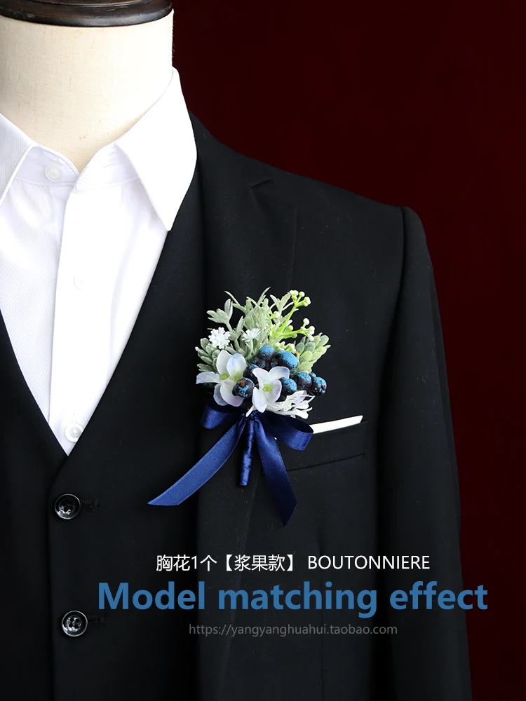 GT Silk Corsages Boutonnieres Wedding Decoration Marriage Rose Wrist Corsage Pin Boutonniere Flowers for Guests BLUE