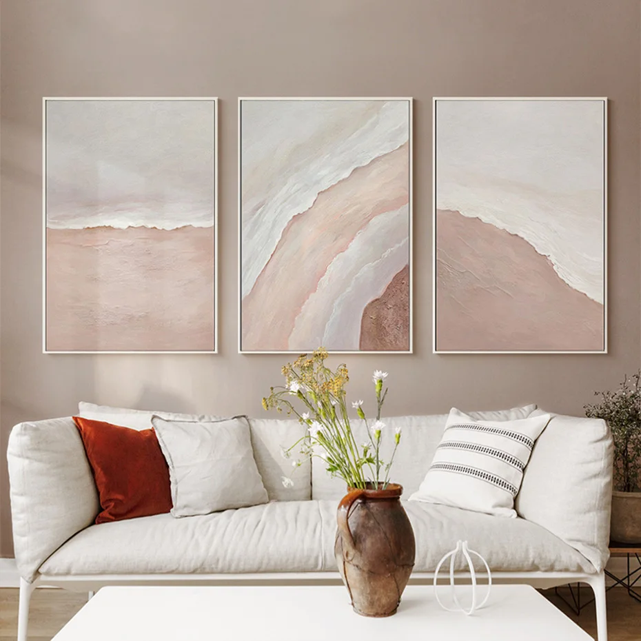 

Abstract Pink Beach Sea Waves Bohemia Poster Canvas Painting Modern Home Interior Decor Wall Art Print Picture Living Room Decor