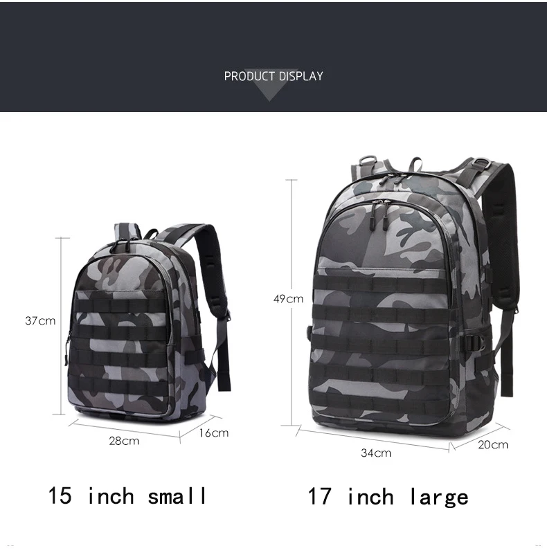 Gioco PUBG zaino uomo borse da scuola Mochila Pubg campo di battaglia pacchetto di fanteria Camouflage tela da viaggio zaino di ricarica USB Cosplay