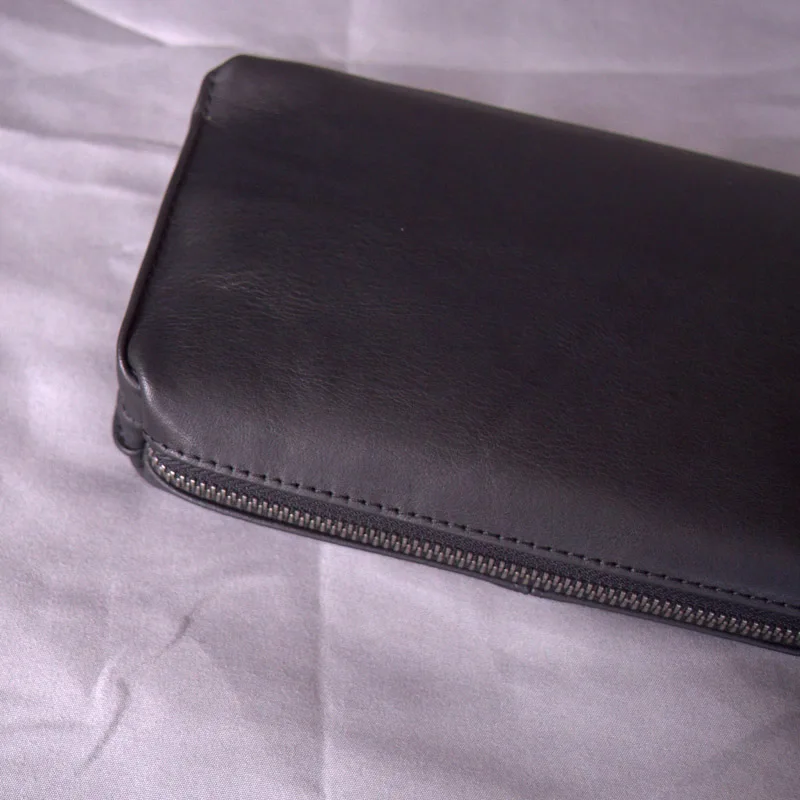 AETOO-Bolso de mano de cuero para hombre, bolsa de muñeca larga, supersuave, con capa superior, a la moda y sencilla, para teléfono móvil