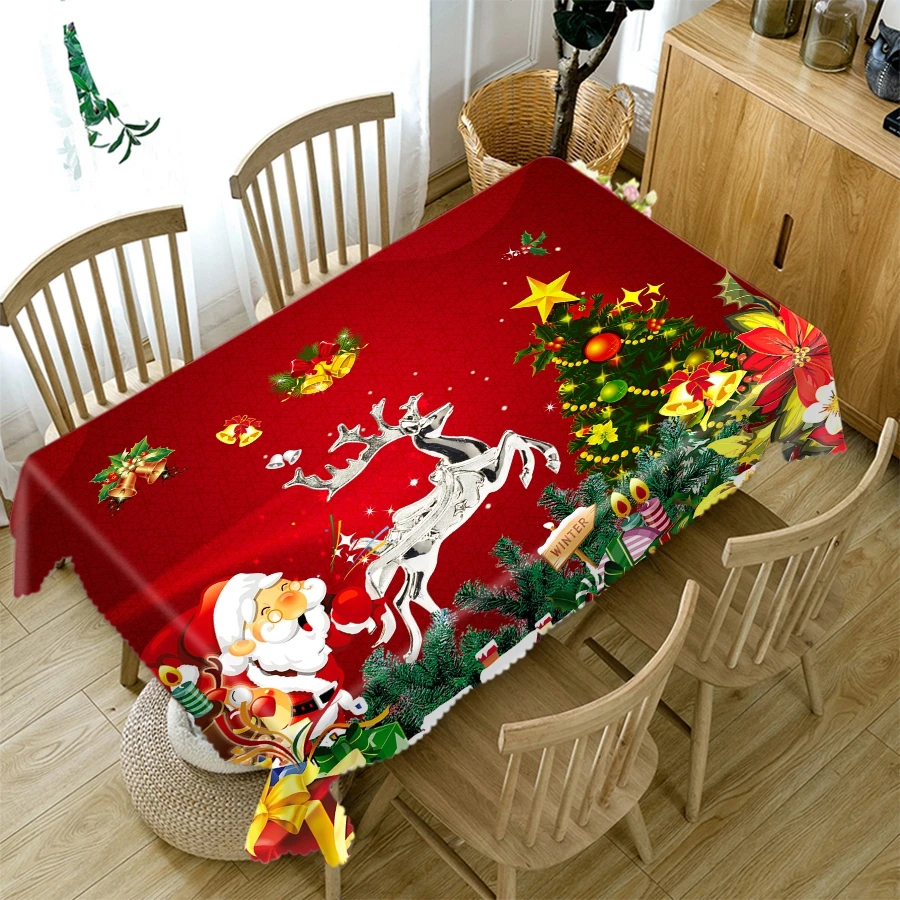 Home Christmas Decoration Tablecloth Red Santa Claus Pattern Polyester Square Rectangle Party Christmas Tablecloth Table Cover