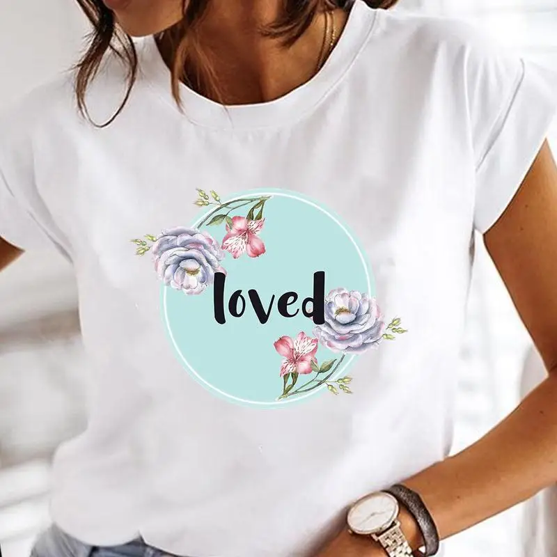 Fleur Lettre 2022 Nouvelles Femmes 90s Dame À Manches Courtes Mode Impression T-shirts Femmes Dessin Animé Vêtements D'été Graphique Tops T-Shirt T-Shirt