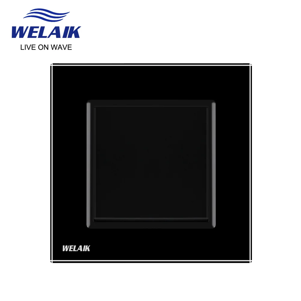WELAIK EU 1Gang 1Way Push Button Switch of Wall Light Switch Black White Crystal Glass Panel AC 110-250V 1Gang 1Way A1711W