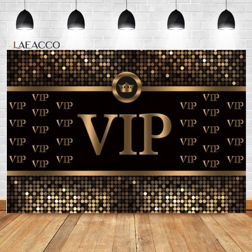 Laeacco Vip Party Photocall Black Golden Sequins Polka Dots Customized Photography Backdrops Birthday Backgrounds Photo Studio