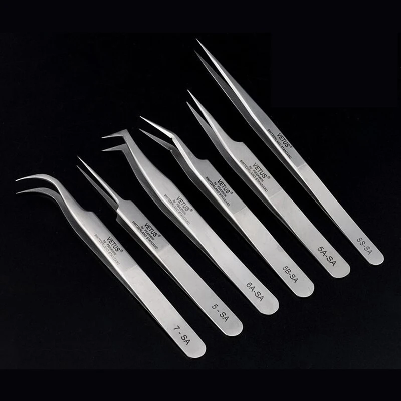 VETUS SA Series Tweezer Stainless Steel High Precision Antimagnetic Anti Acid Tweezers for Eyelash Extension Repair Tool