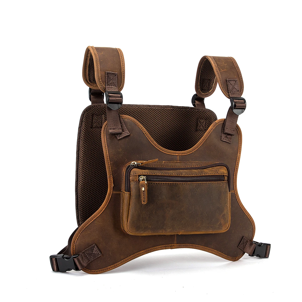 Crazy Horse Leather Retro Streetwear Men\'s Designer Hip-Hop Two Straps Chest Rig Bag Fashion Rectangle Chest Utility Pack 291