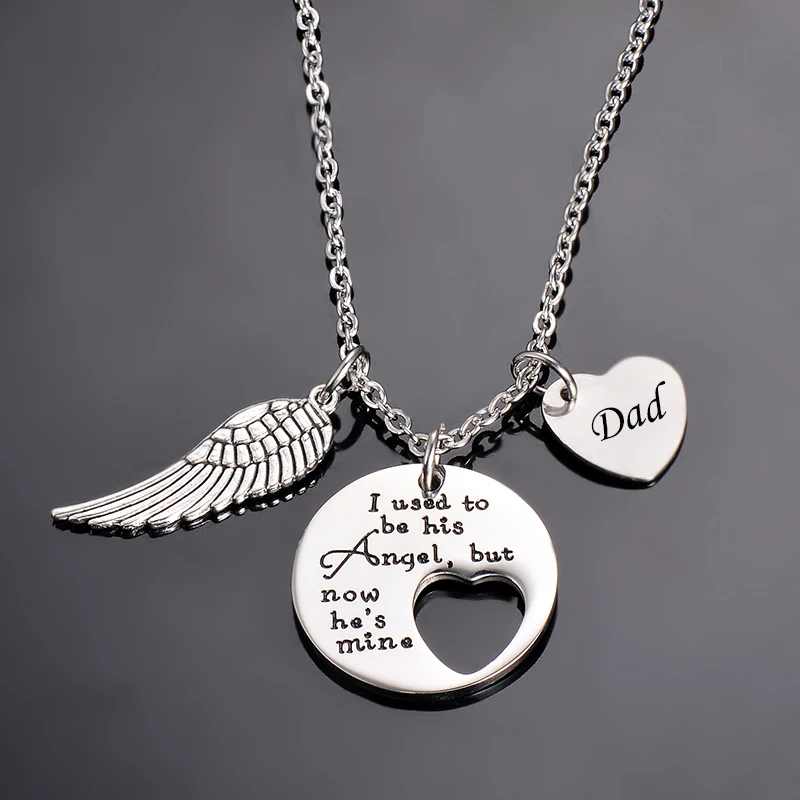 Gioielli con collana commemorativa con ciondolo ad ala d\'angelo che ero il suo angelo ora è la mia collana papà in ricordo della persona amata papà