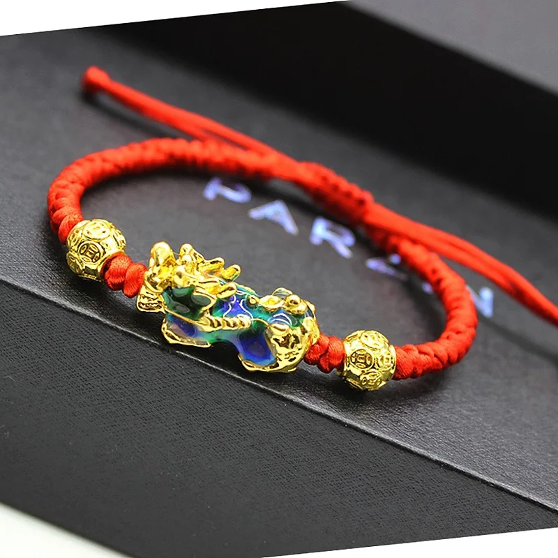 7 Style Gold Plated Pixiu Bracelets Classic Hand Woven Red Rope Good Luck Good Feng Shui Men's and Women's Bracelets Jewelry