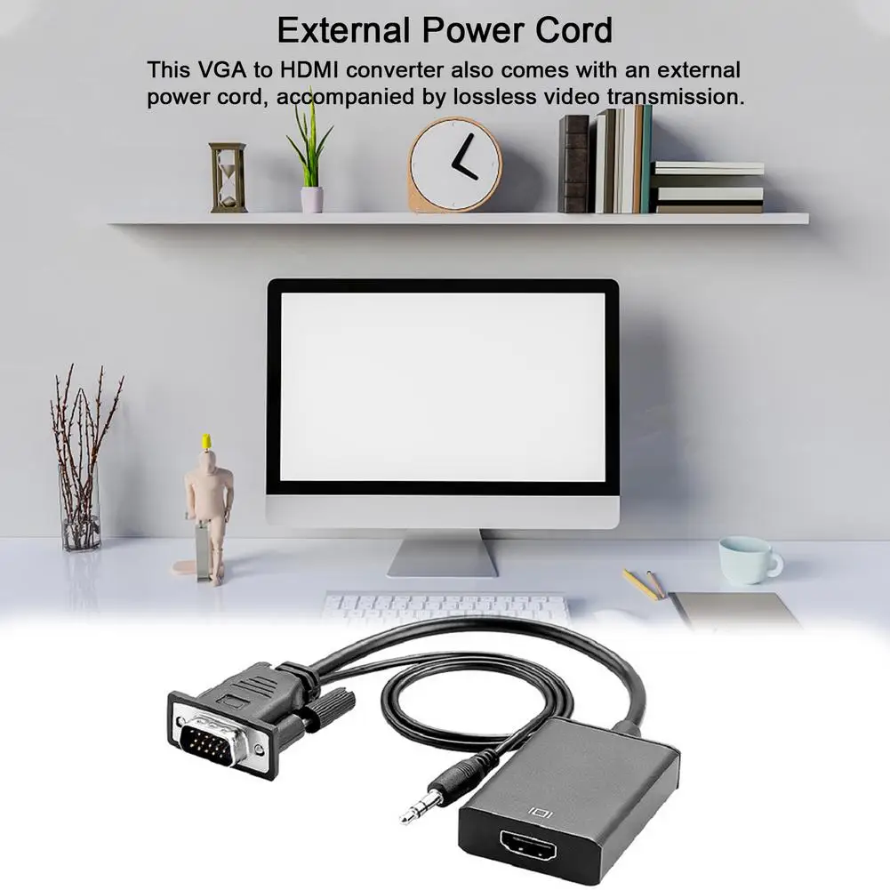 VGA To HDMI 어댑터 (오디오 리드 포함) 컴퓨터 남성용 여성용 컨버터 컴퓨터 오디오 연결 케이블 커넥터가있는 TV