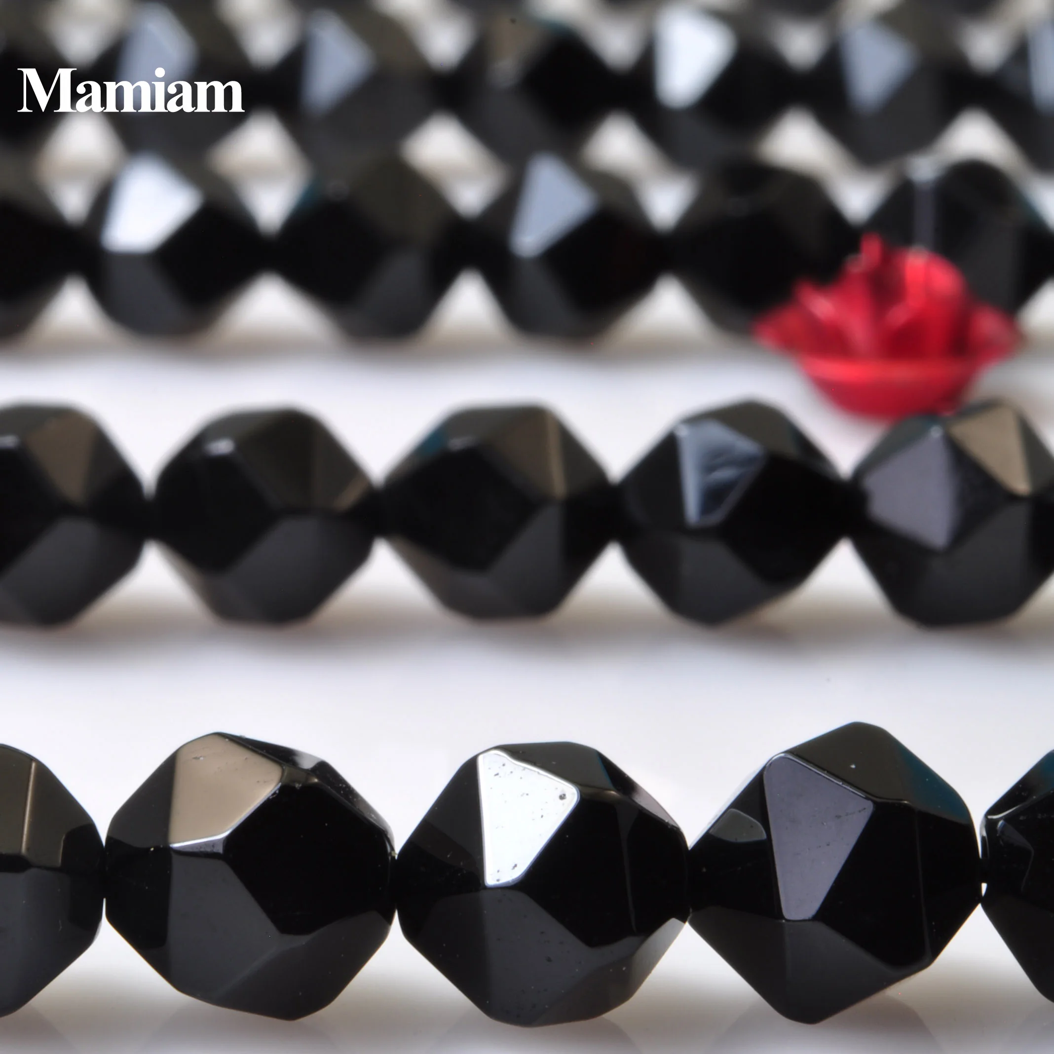 

Mamiam Natural Black Agate Diamond Faceted Round Beads Smooth Loose Stone Diy Bracelet Necklace Jewelry Making Design