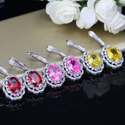 Turkish Red Garnet Big Oval Cubic Zirconia Paved Silver 925 Hanging Earrings Women Wedding Jewelry Dropshipping