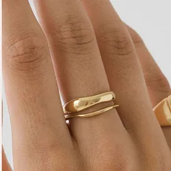 Wave curved band ring for women stainless steel ring simple minimalist elegant no tarnish waterproof jewelry 2023 new in
