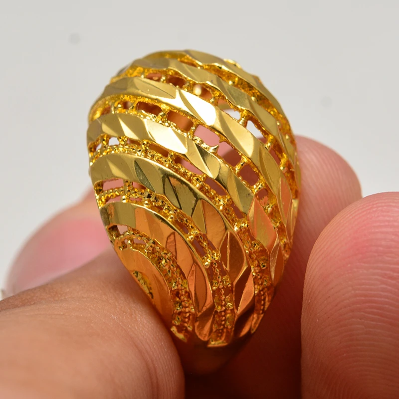 Gold Color Rings for Women Man Gold Color Africa Ring Ethiopian Jewelry Arab India Nigeria Middle East Metal Wedding Ring