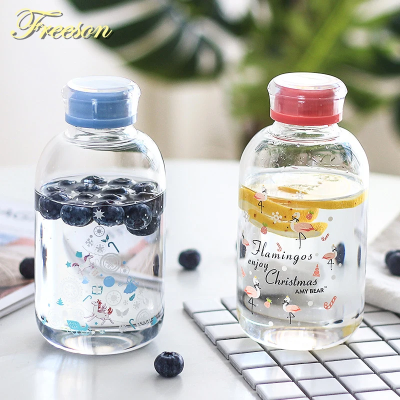 Flamingo Unicorn Glass Water Bottle with Sleeve 600ml Kawaii Cup Christmas Sport Bottles Xmas Camping Bottle Tour Drinkware