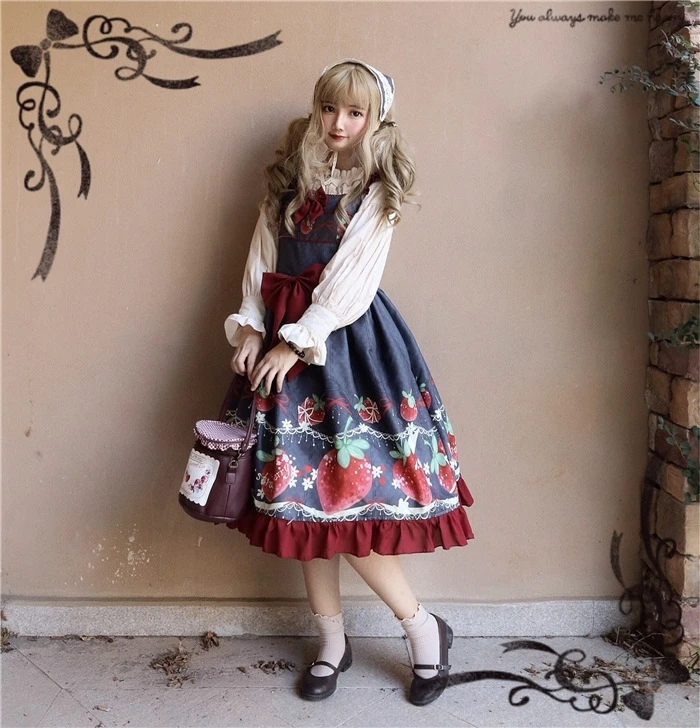 Ensemble robe et chemise princesse du palais lolita douce, rétro, imprimé mignon, taille haute, style victorien, kawaii, gothique, lolita cos loli