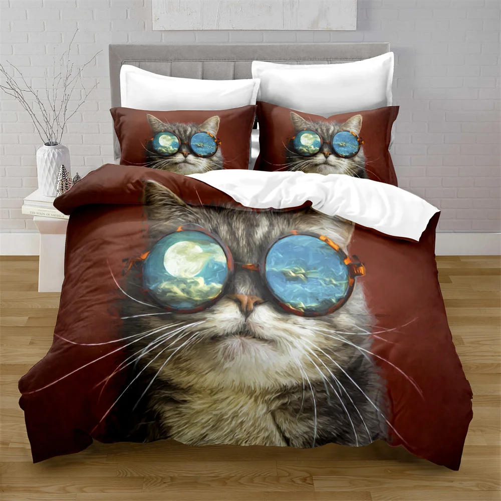 Home Textiles Printed Cat Bedding Quilt Cover & Pillowcase 2/3PCS US/AE/UE Full Size Queen Bedding Set