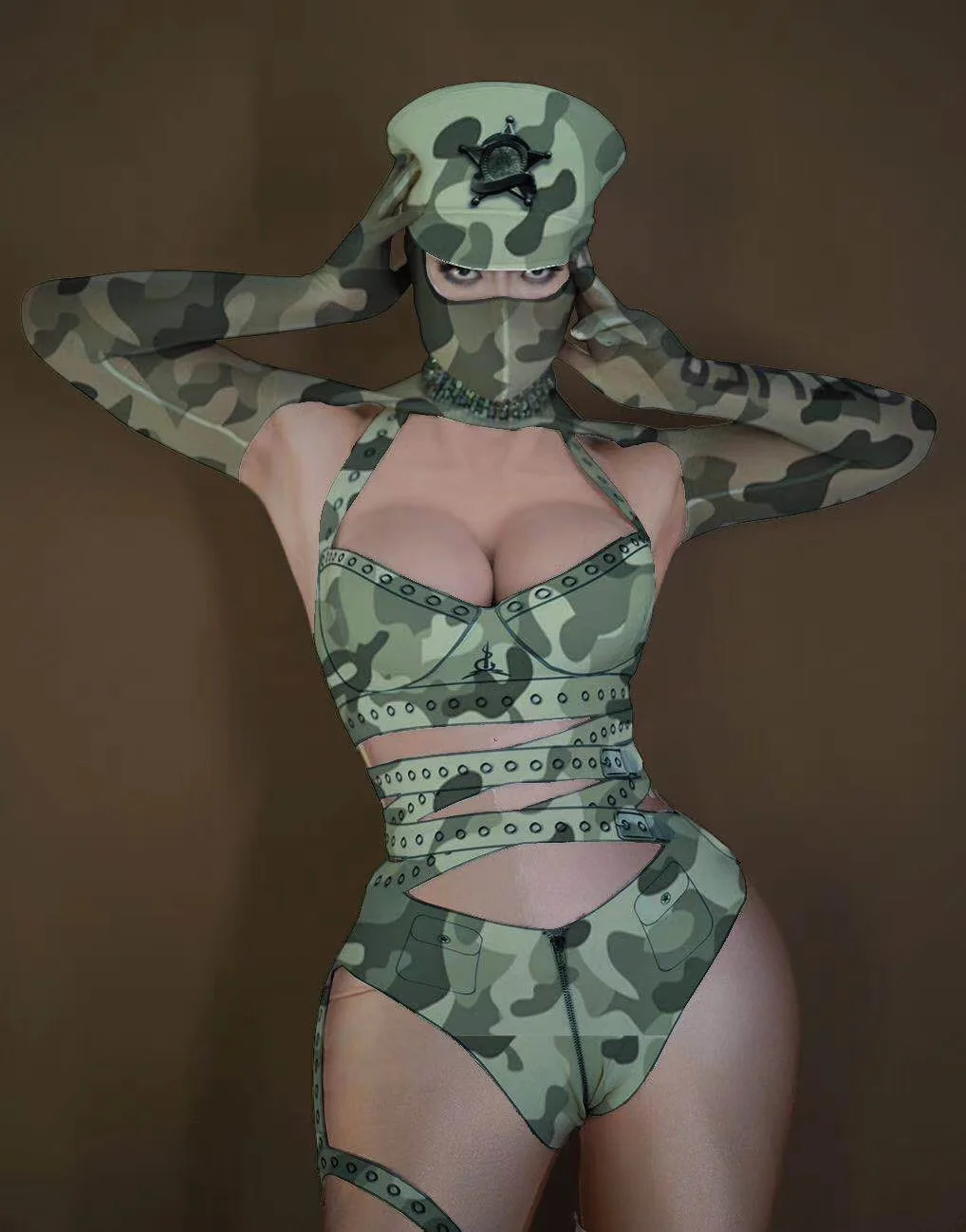 Fashion Military Camouflage Stage Outfits Sets Women Men Sexy Soldier Cosplay Costumes Nightclub Role Playing Performance Wear