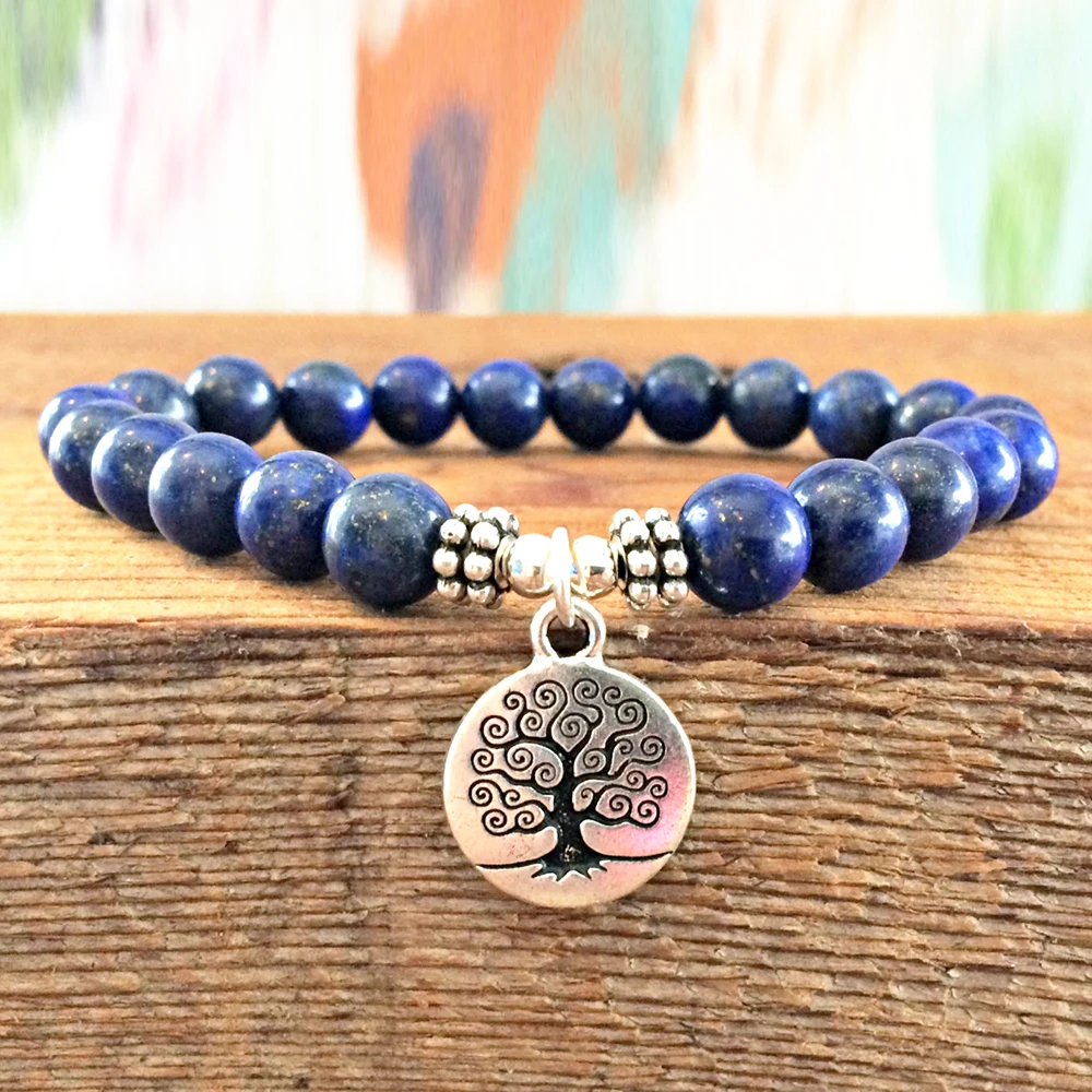 

Wholesale Mens AA Grade 8mm Lapis Lazuli Bracelet Tree of Life Charm Bracelet Third Eye Chakras Bracelet