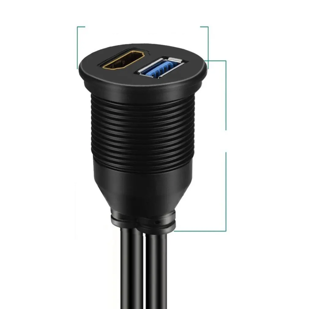 Panel adaptador de base de montaje empotrado para salpicadero de coche, Cable de extensión de Cable compatible con HDMI y USB 3,0, Puerto 3,0, para motocicleta y barco