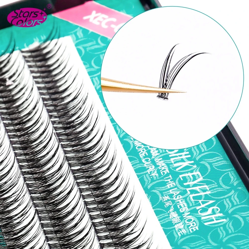 XEC-011 V-Shaped Style Faux Mink Individual Lashes Premade Dovetail Cluster Natural Soft False Eyelashes Bundles Cilia