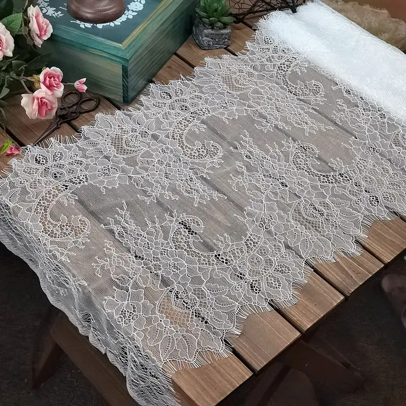 1.5 Meters/Piece 33CM Wide Soft Eyelash Chantilly Lace Trim DIY Wedding Lace French Fabric 44 Colors