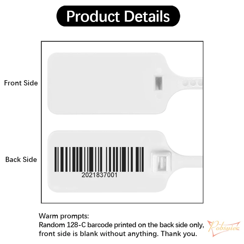 100 Plastic Bar Code Labels Disposable Adjustable Security Seals Zip Tie Random Barcode Tag for Product Shoes Bags Clothes 30cm