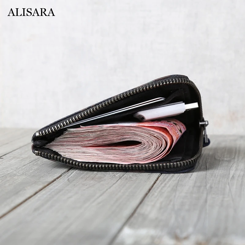 Alisara Storage Coin Purses Women First Layer Sheepskin Leather Top End Credit Card Wallet Casual Organizer Zipper Key Pouch