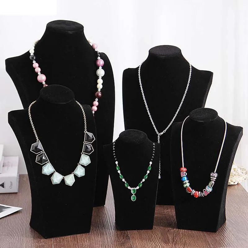 Packaging Display Rack Jewellery Stand Shop Window for Business Fashion Black Velvet Mannequin Bust Necklace Holder Jewelry