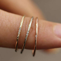 Tarnish Free New Minimalist 316L Stainless Steel 18k Gold Plated One Two Three AAA Zircon Paved Gold Rings for Women