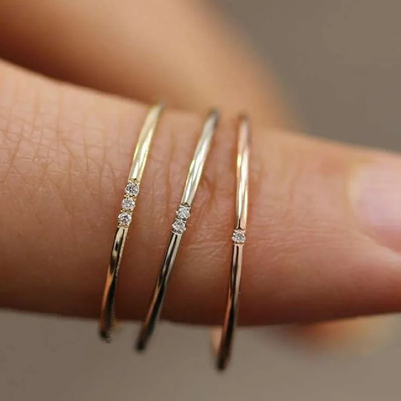 Tarnish Free New Minimalistyczne pozłacane pierścionki ze stali nierdzewnej 316L 18k One Two Three AAA Zircon Paved Gold Rings dla kobiet