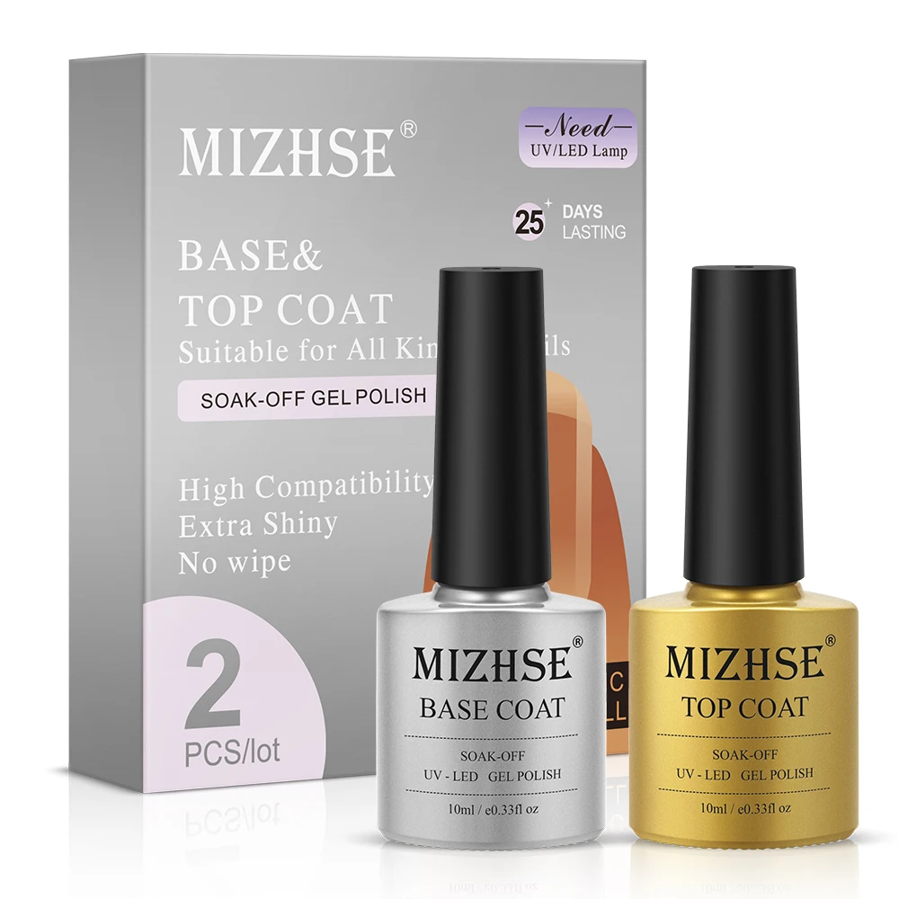 

MIZHSE Top Coat Nail Polish 10ml Base Coat Gel For Nails 10ML Primer UV LED Gel Base Primer Soak Off Gel Nail Polish Art Design