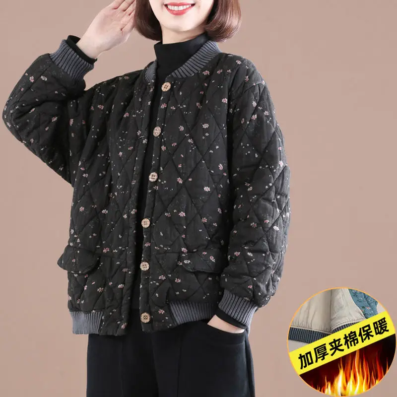 Chic Quilted Cotton Women\'s Coat Retro Casual Warm Short Winter Printing Jacket Thicken Snowfield Winter Cotton Coat Parkas W966