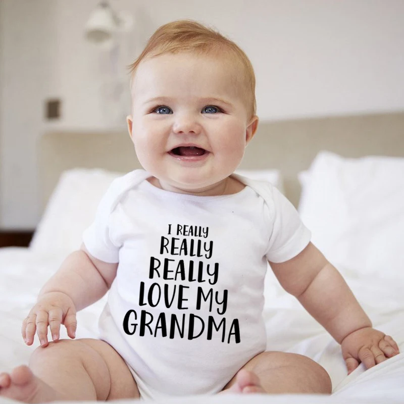 I REALLY REALLY Love my Grandma Printed Newborn Baby Bodysuit Cute Cotton Baby Boy Girls Onesies Rompers Body Baby Clothes