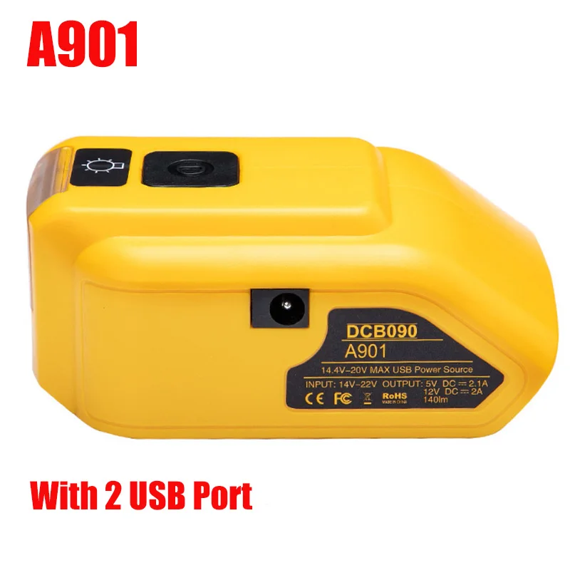 

For Dewalt LED Adapter with Dual USB DC 12V LED Work Light Flashlight DCB090 Power Source Outdoor Portable Lighting Tools